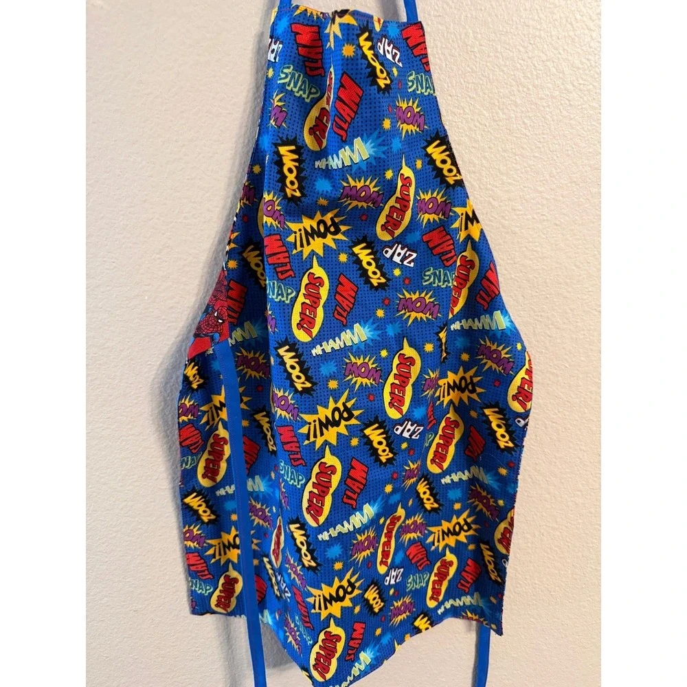 Kids Spiderman Superhero Comic Apron Blue Red Graphic REVERSIBLE 4/5